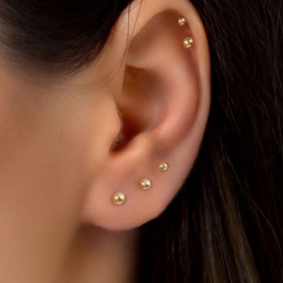 Stud Bead Ball Earrings Set 14k Gold Plated Luxury Jewelry - Picture 5 of 10